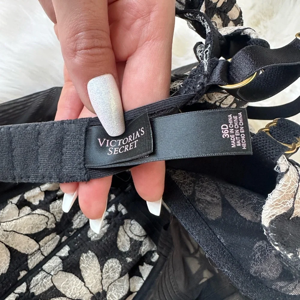 Victoria's Secret‎ Black and Cream Floral Lingerie 36D